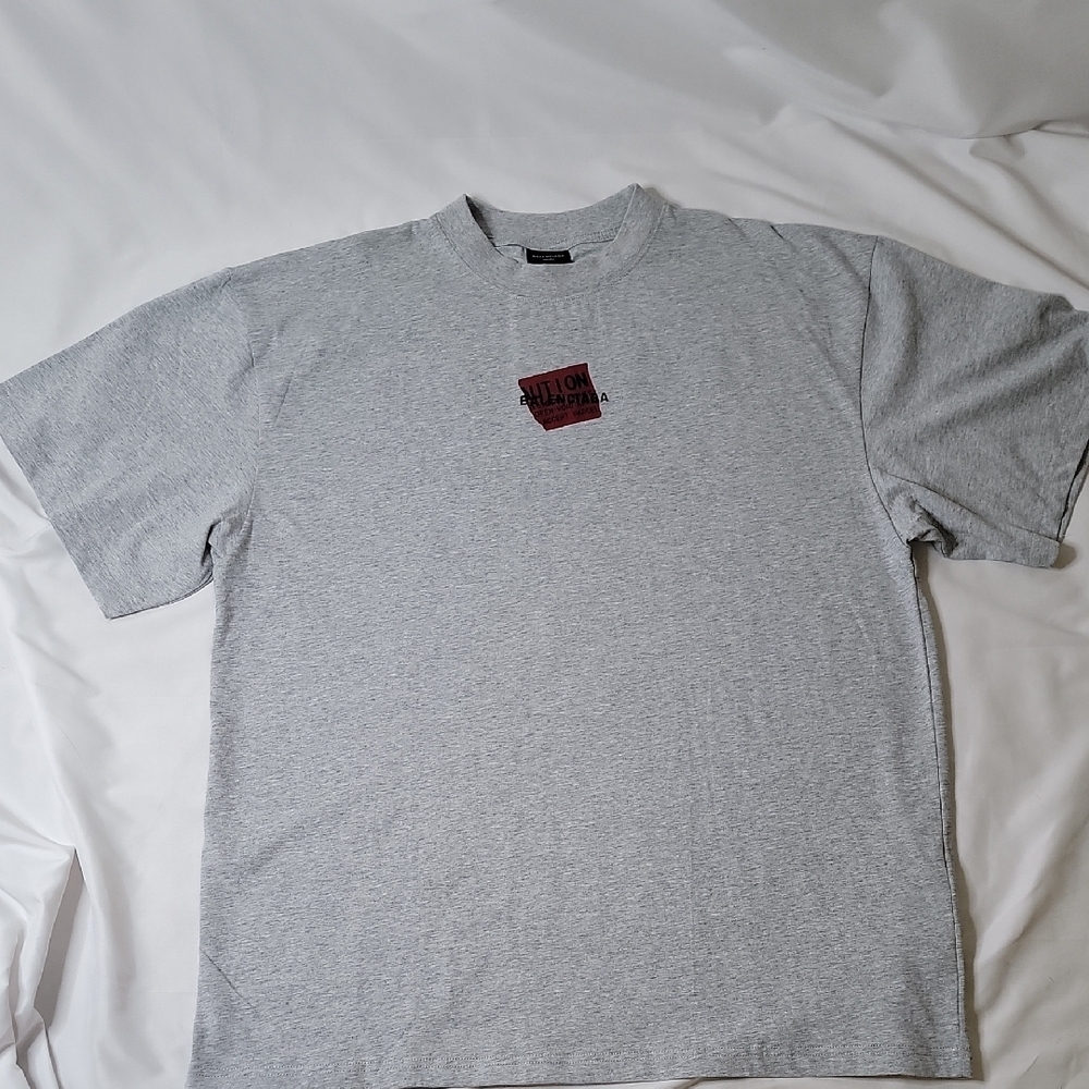 Balenciaga Light Gray Red Tape Graphic Tee